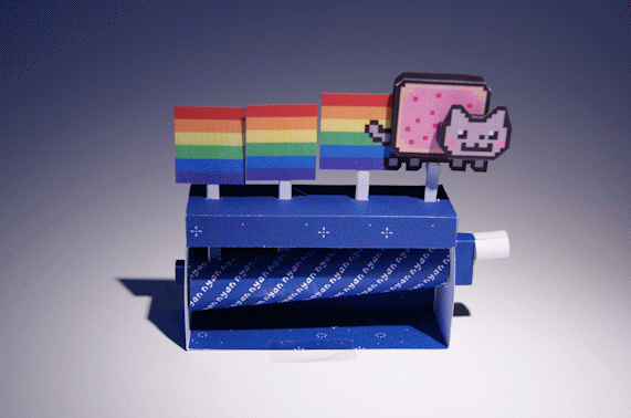 Nyan cat (a cat with a toast as body and with a rainbow trail) in real life